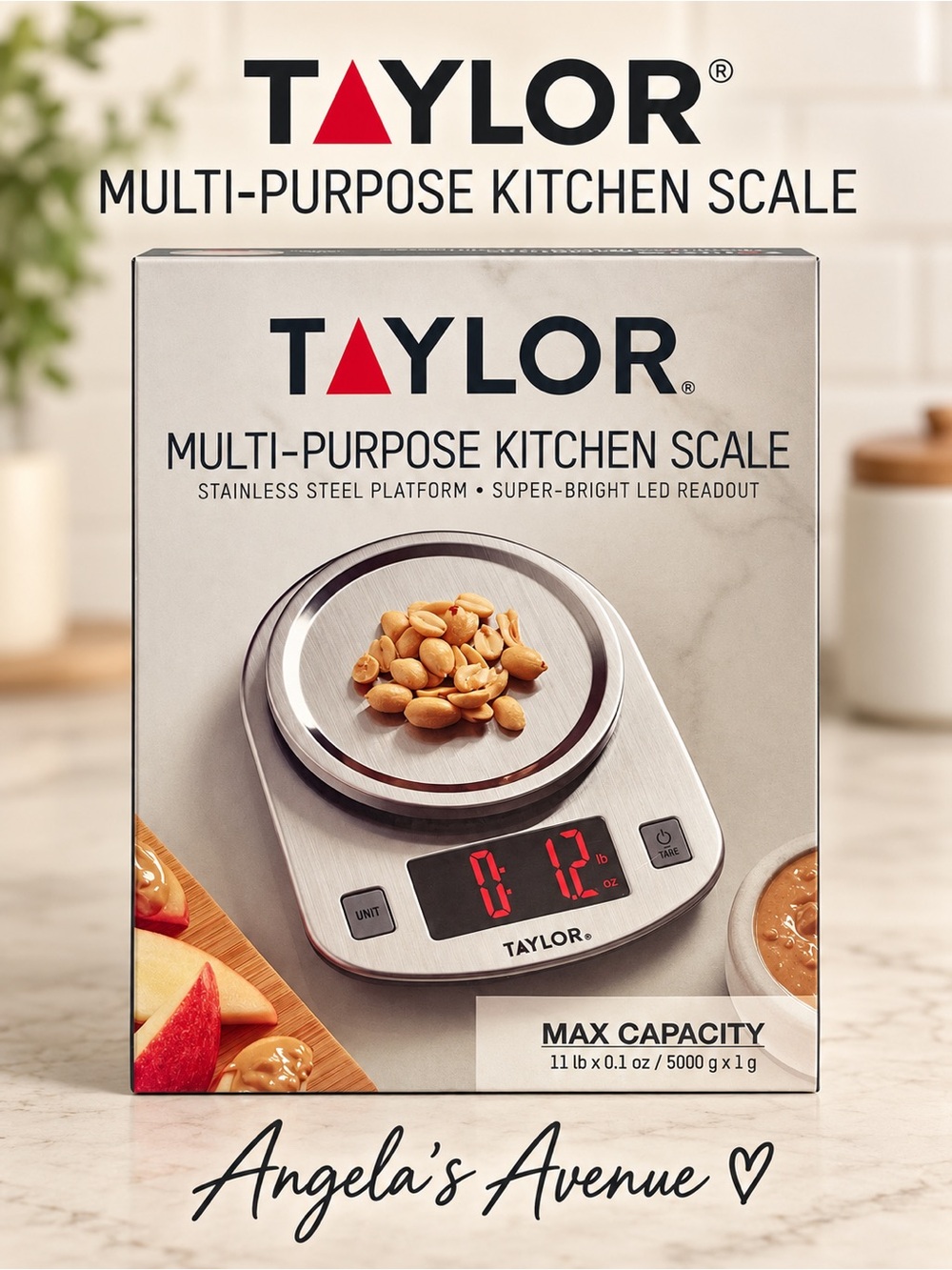 Taylor Stainless Steel Digital Multi-Purpose Kitchen Scale with Red LED Display